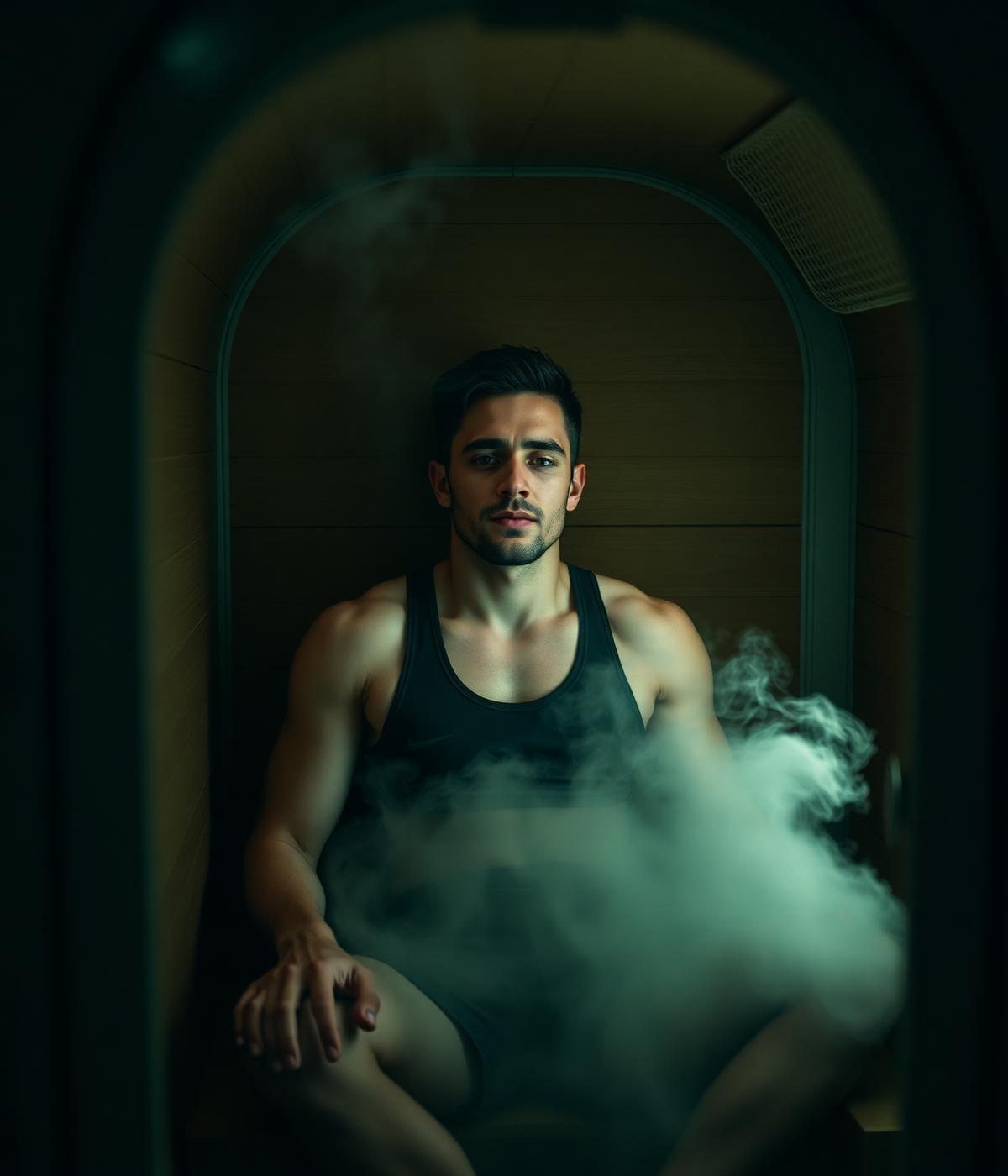 Pessoa em sessão de recovery dentro da sauna portátil Boreal